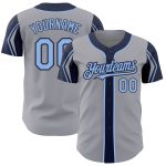 Personalized Baseball Jersey with Custom Name and Number in Gray Light Blue and Navy - Authentic Team Apparel Personalized