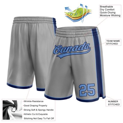 Custom Basketball Shorts with Personalized Name and Number in Gray, Light Blue, and Navy Personalized Gray Light Blue-Navy