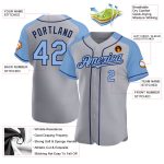 Custom Team Baseball Jersey Personalized Gray Light Blue Navy Raglan Sleeves with Name and Number Personalized Gray Light