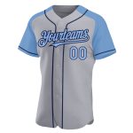 Custom Team Baseball Jersey Personalized Gray Light Blue Navy Raglan Sleeves with Name and Number Personalized Gray Light