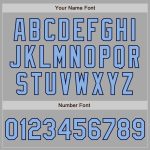 Custom Team Name Number Bomber Varsity Letterman Jacket Gray Light Blue Navy Full-Snap Personalized Personalized Gray Light