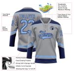 Custom Name and Number Hockey Jersey in Gray Light Blue and Navy - Personalized Team Apparel Personalized Gray Light Blue-Navy