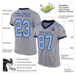 Customizable Gray Light Blue Navy Mesh Football Jersey with Personalized Name & Number - Authentic Team Style Personalized
