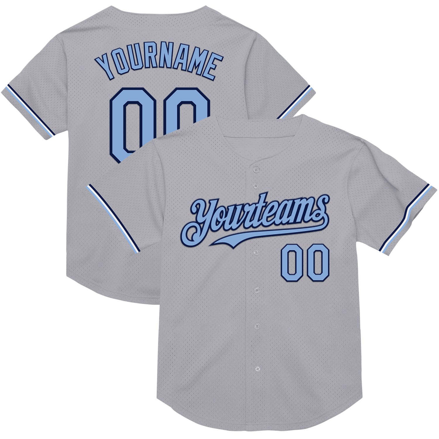 Custom Name Number Personalized Baseball Jersey Gray Light Blue Navy Mesh Authentic Throwback Team Apparel Personalized Gray