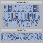 Custom Name and Number Unisex Softball Jersey - Personalized Gray Light Blue-Navy Two-Button Design Personalized Gray Light