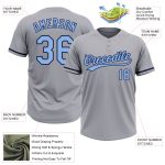 Custom Name and Number Unisex Softball Jersey - Personalized Gray Light Blue-Navy Two-Button Design Personalized Gray Light