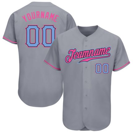 Custom Name and Number Authentic Baseball Jersey in Gray and Light Blue-Pink - Personalized Team Jersey Personalized Gray
