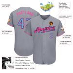 Custom Name and Number Authentic Baseball Jersey in Gray and Light Blue-Pink - Personalized Team Jersey Personalized Gray