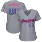 Custom Name and Number Authentic Baseball Jersey in Gray and Light Blue-Pink - Personalized Team Jersey Personalized Gray
