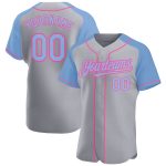 Custom Name and Number Personalized Baseball Jersey in Gray Light Blue-Pink Authentic Raglan Sleeves Personalized Gray Light