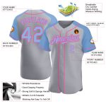Custom Name and Number Personalized Baseball Jersey in Gray Light Blue-Pink Authentic Raglan Sleeves Personalized Gray Light