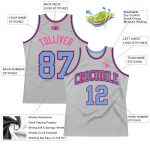 Custom Basketball Jersey Personalized with Name & Number - Gray Light Blue-Pink Authentic Throwback Jersey Personalized Gray