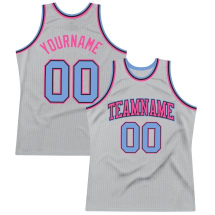 Custom Basketball Jersey Personalized with Name & Number - Gray Light Blue-Pink Authentic Throwback Jersey Personalized Gray