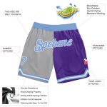 Custom Team Basketball Shorts with Name and Number - Personalized Gray Light Blue-Purple Throwback Split Fashion Design Personalized