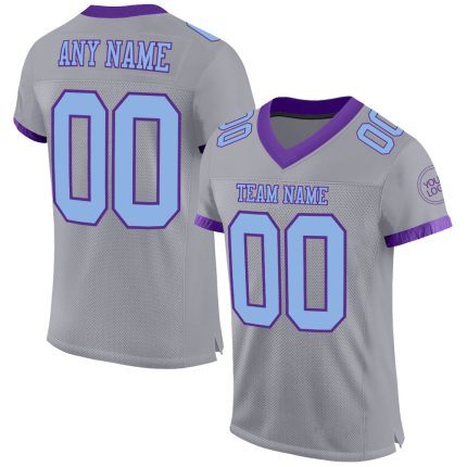 Custom Team Name Number Gray Light Blue-Purple Authentic Football Jersey - Personalized Mesh Jersey Personalized Gray Light