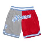 Custom Name Number Personalized Basketball Shorts Light Blue Gray Red Throwback Split Style Personalized Gray Light Blue-Red