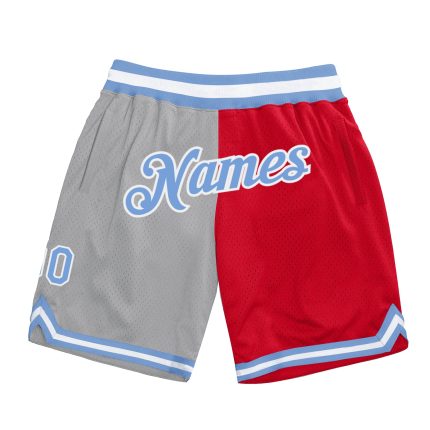 Custom Name Number Personalized Basketball Shorts Light Blue Gray Red Throwback Split Style Personalized Gray Light Blue-Red