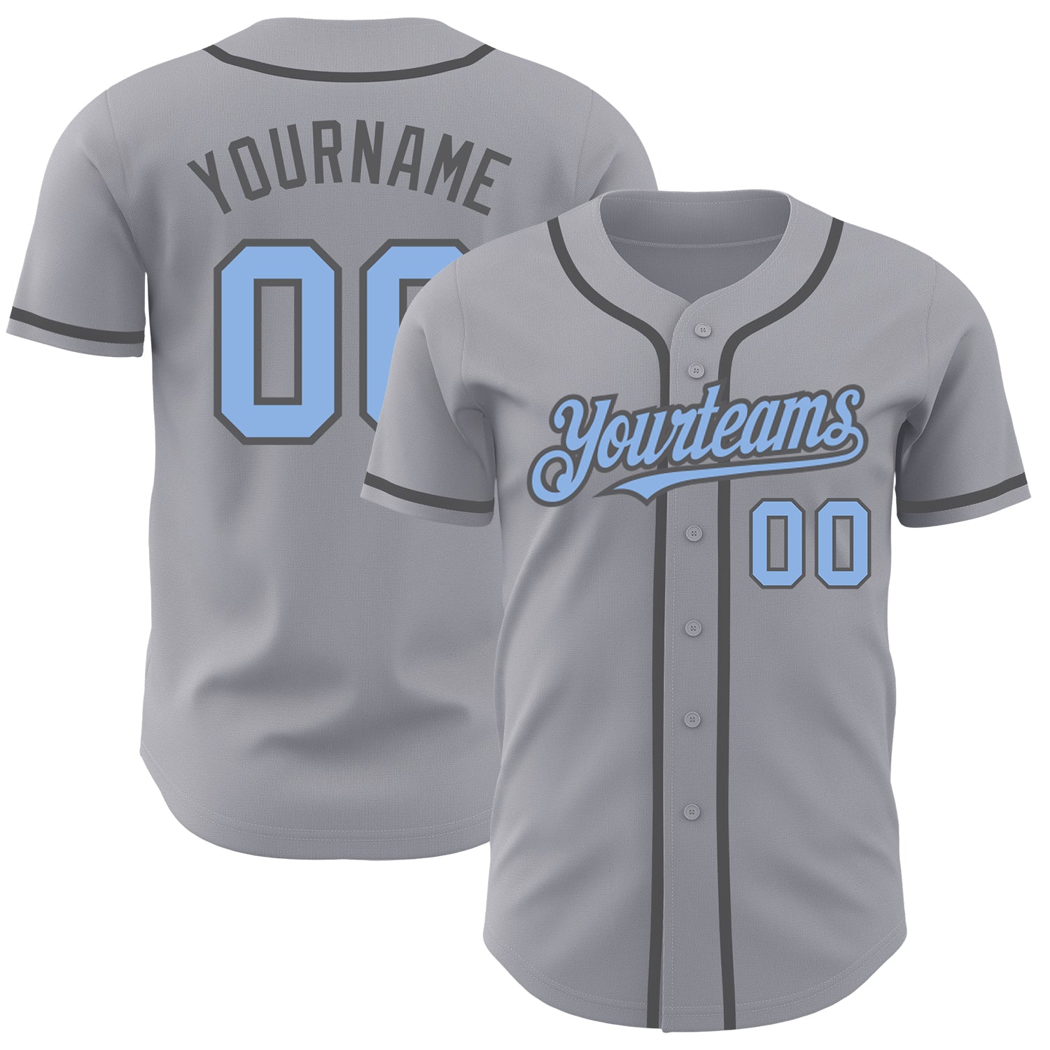 Custom Team Baseball Jersey with Personalized Name and Number - Gray Light Blue and Steel Gray Personalized Gray Light Blue-Steel