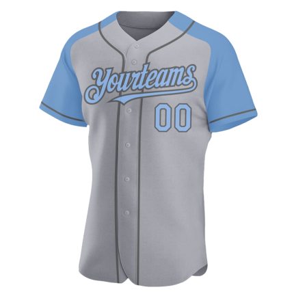 Custom Name and Number Baseball Jersey, Personalized Gray and Light Blue Raglan Sleeves, Authentic Team Gear Personalized