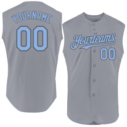 Custom Name Number Personalized Baseball Jersey - Light Blue Steel Gray Sleeveless Team Wear Personalized Gray Light Blue-Steel