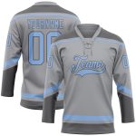Custom Name Number Hockey Jersey - Personalized Gray Light Blue Steel Gray Lace Neck Team Jersey Personalized Gray Light