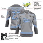 Custom Name Number Hockey Jersey - Personalized Gray Light Blue Steel Gray Lace Neck Team Jersey Personalized Gray Light