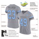 Custom Team Football Jersey with Personalized Name and Number - Gray Light Blue-Steel Gray Mesh Authentic Jersey Personalized