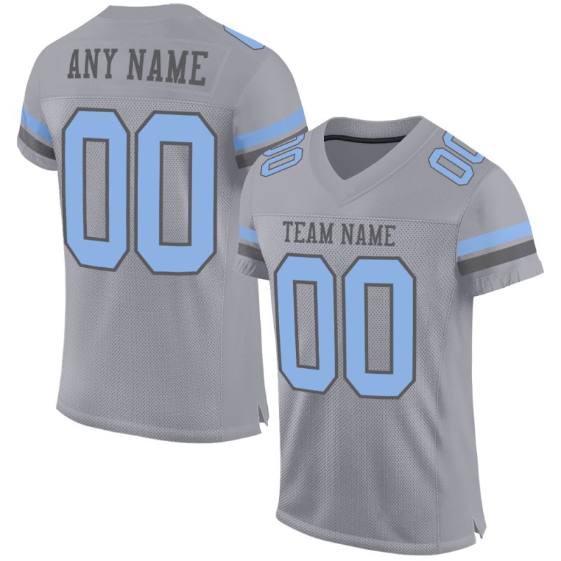 Custom Team Football Jersey with Personalized Name and Number - Gray Light Blue-Steel Gray Mesh Authentic Jersey Personalized
