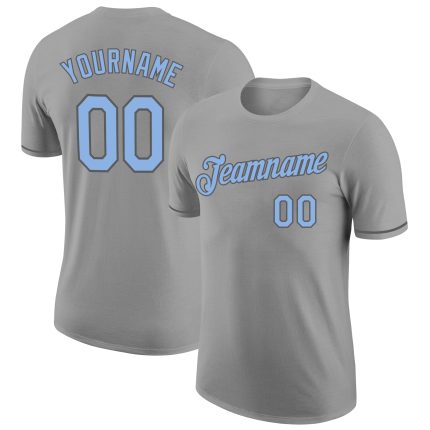 Custom Performance T-Shirt Personalized Team Gray Light Blue-Steel Gray with Name and Number Personalized Gray Light Blue-Steel