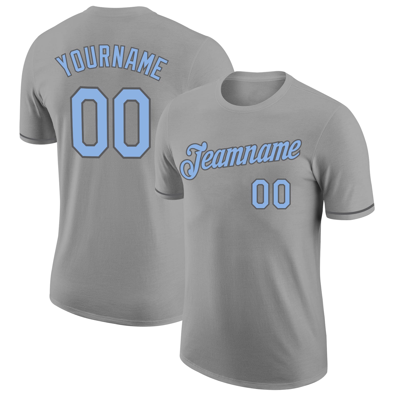Custom Performance T-Shirt Personalized Team Gray Light Blue-Steel Gray with Name and Number Personalized Gray Light Blue-Steel