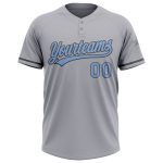 Custom Team Name and Number Gray Light Blue Two-Button Unisex Softball Jersey Personalized Gray Light Blue-Steel Gray Two-Button