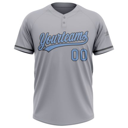 Custom Team Name and Number Gray Light Blue Two-Button Unisex Softball Jersey Personalized Gray Light Blue-Steel Gray Two-Button