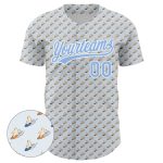 Custom Bear Surfing Baseball Jersey - Personalized Gray Light Blue 3D Pattern with Name & Number Personalized Gray Light