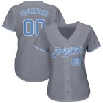 Custom Name Number Authentic Baseball Jersey - Gray Light Blue-White, Personalized Team Apparel Personalized Gray Light Blue-White