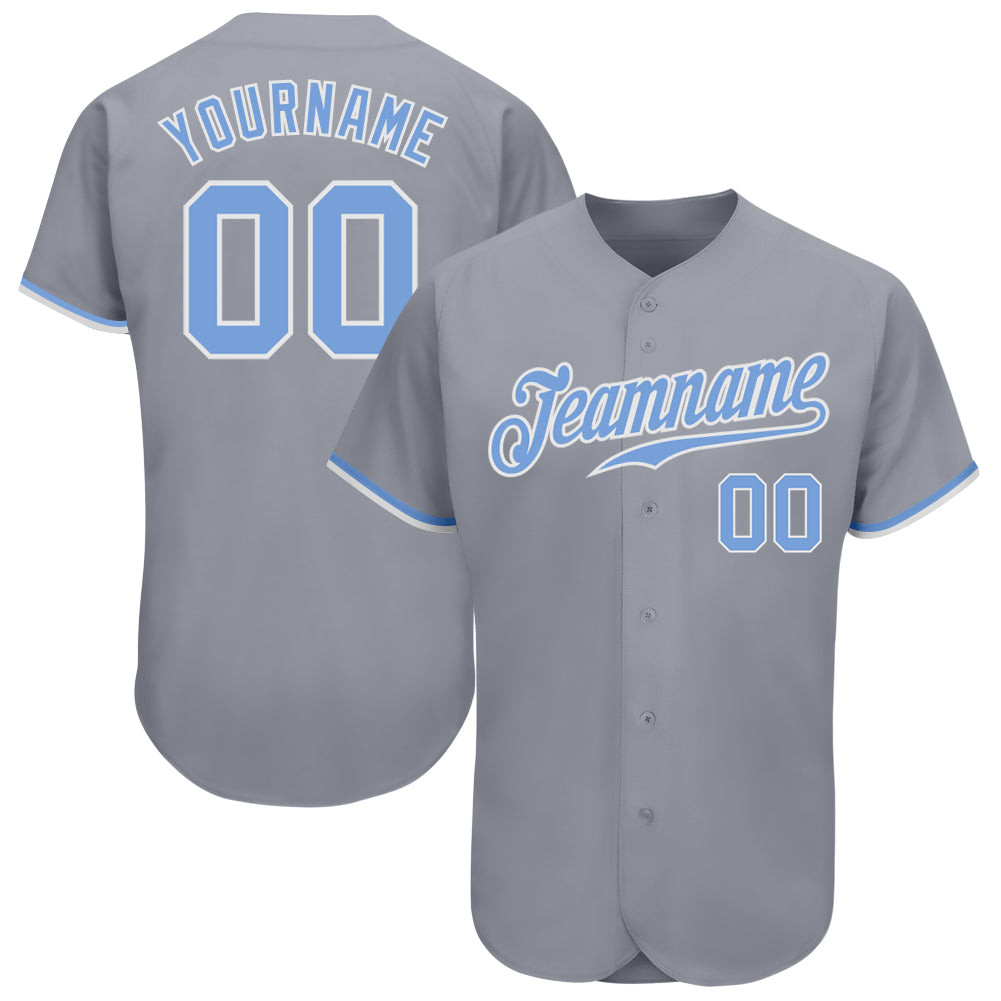 Custom Name Number Authentic Baseball Jersey - Gray Light Blue-White, Personalized Team Apparel Personalized Gray Light Blue-White