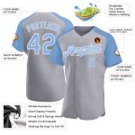 Custom Name and Number Baseball Jersey - Personalized Gray Light Blue White Authentic Raglan Sleeves Personalized Gray Light
