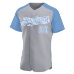 Custom Name and Number Baseball Jersey - Personalized Gray Light Blue White Authentic Raglan Sleeves Personalized Gray Light