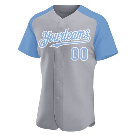 Custom Name and Number Baseball Jersey - Personalized Gray Light Blue White Authentic Raglan Sleeves Personalized Gray Light
