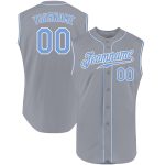 Custom Name Number Sleeveless Baseball Jersey - Personalized Gray Light Blue White Authentic Team Apparel Personalized Gray