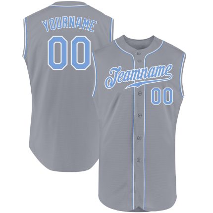 Custom Name Number Sleeveless Baseball Jersey - Personalized Gray Light Blue White Authentic Team Apparel Personalized Gray