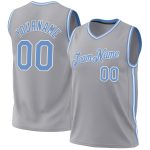 Personalized Authentic Gray Light Blue-White Throwback Basketball Jersey Personalized Gray Light Blue-White Authentic Throwback
