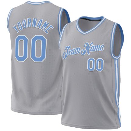 Personalized Authentic Gray Light Blue-White Throwback Basketball Jersey Personalized Gray Light Blue-White Authentic Throwback