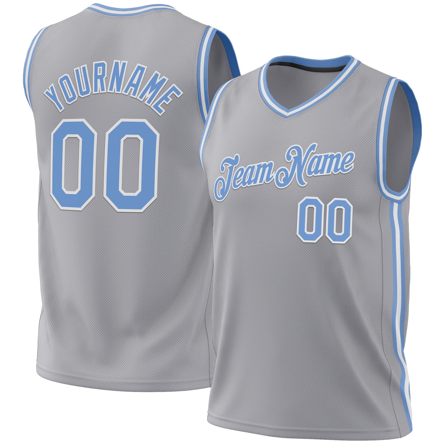 Personalized Authentic Gray Light Blue-White Throwback Basketball Jersey Personalized Gray Light Blue-White Authentic Throwback