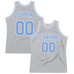 Customizable Basketball Jersey with Personalized Name and Number - Gray Light Blue-White Authentic Throwback Style Personalized