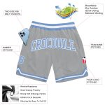 Customizable Gray Light Blue Basketball Shorts with Team Name and Number - Authentic Throwback Design Personalized Gray Light