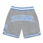 Customizable Gray Light Blue Basketball Shorts with Team Name and Number - Authentic Throwback Design Personalized Gray Light