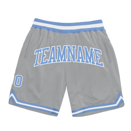 Customizable Gray Light Blue Basketball Shorts with Team Name and Number - Authentic Throwback Design Personalized Gray Light
