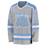 Personalized Gray Light Blue White Hockey Jersey for Men, Women, Kids - Custom Team Apparel Personalized Gray Light Blue-White
