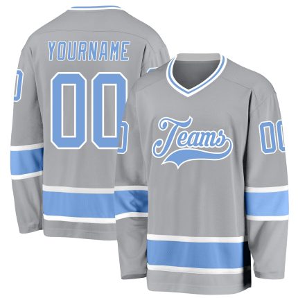 Custom Personalized Hockey Jersey - Gray Light Blue & White, Team Name and Number Personalized Gray Light Blue-White Hockey