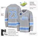 Custom Personalized Hockey Jersey - Gray Light Blue & White, Team Name and Number Personalized Gray Light Blue-White Hockey